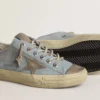 V-Star da donna in tela azzurra con stella in pelle grigio tortora