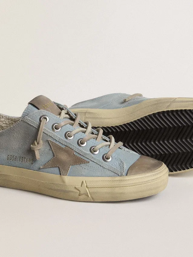 V-Star da donna in tela azzurra con stella in pelle grigio tortora