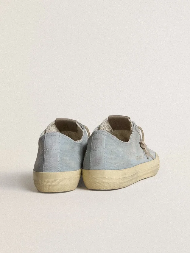 V-Star da donna in tela azzurra con stella in pelle grigio tortora