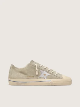 V-Star da uomo in pelle scamosciata grigio tortora con stella in pelle metallizzata argento