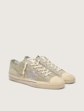 V-Star da uomo in pelle scamosciata grigio tortora con stella in pelle metallizzata argento