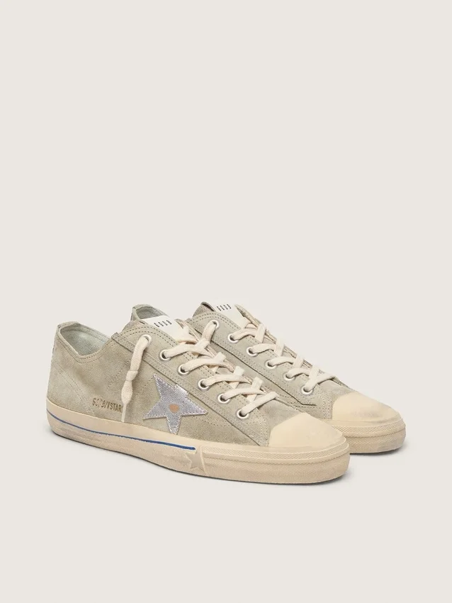 V-Star da uomo in pelle scamosciata grigio tortora con stella in pelle metallizzata argento