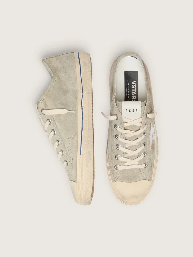 V-Star da uomo in pelle scamosciata grigio tortora con stella in pelle metallizzata argento
