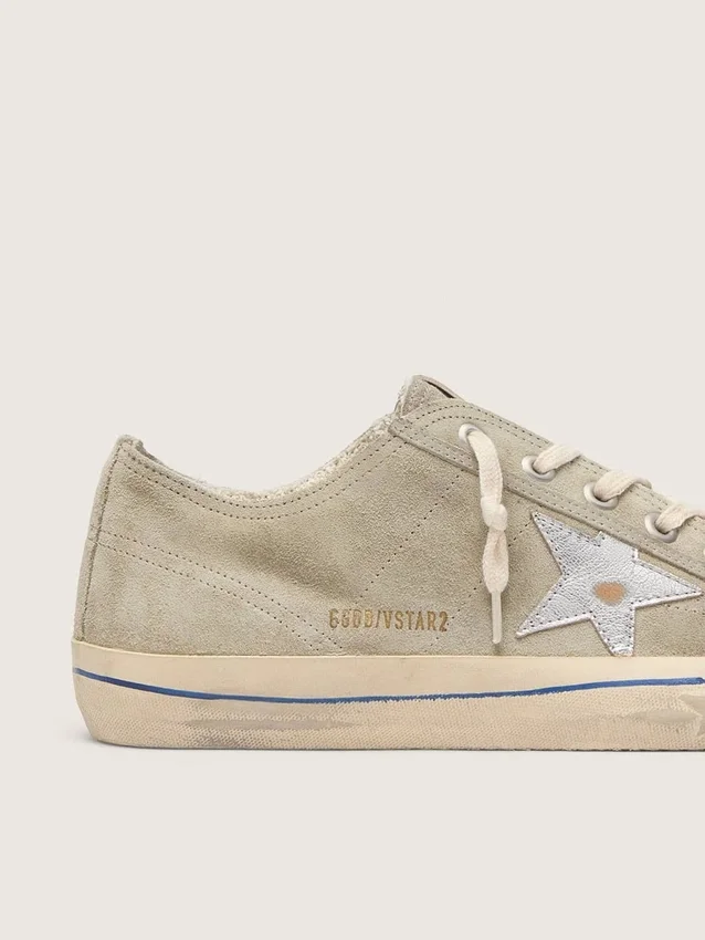 V-Star da uomo in pelle scamosciata grigio tortora con stella in pelle metallizzata argento