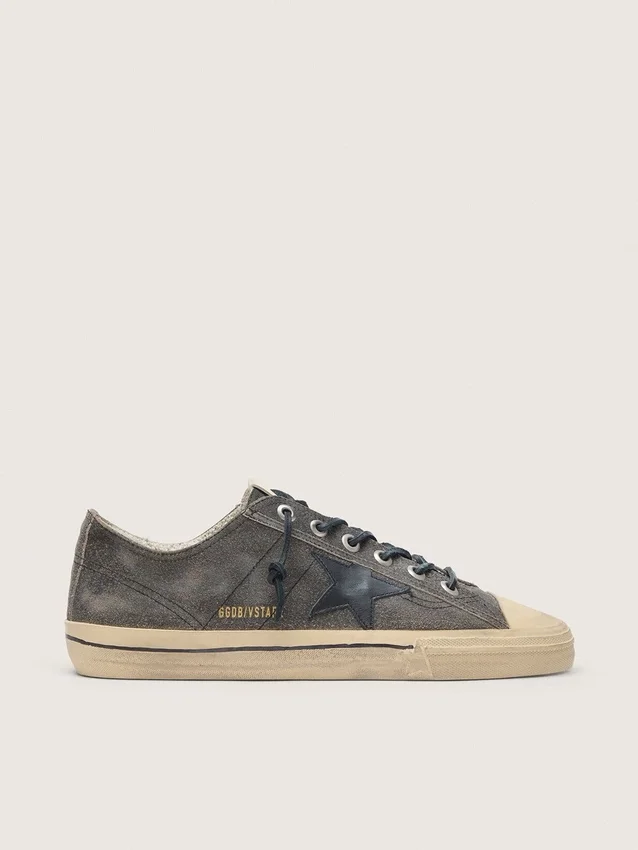 V-Star da uomo in pelle scamosciata nera con stella in pelle nera