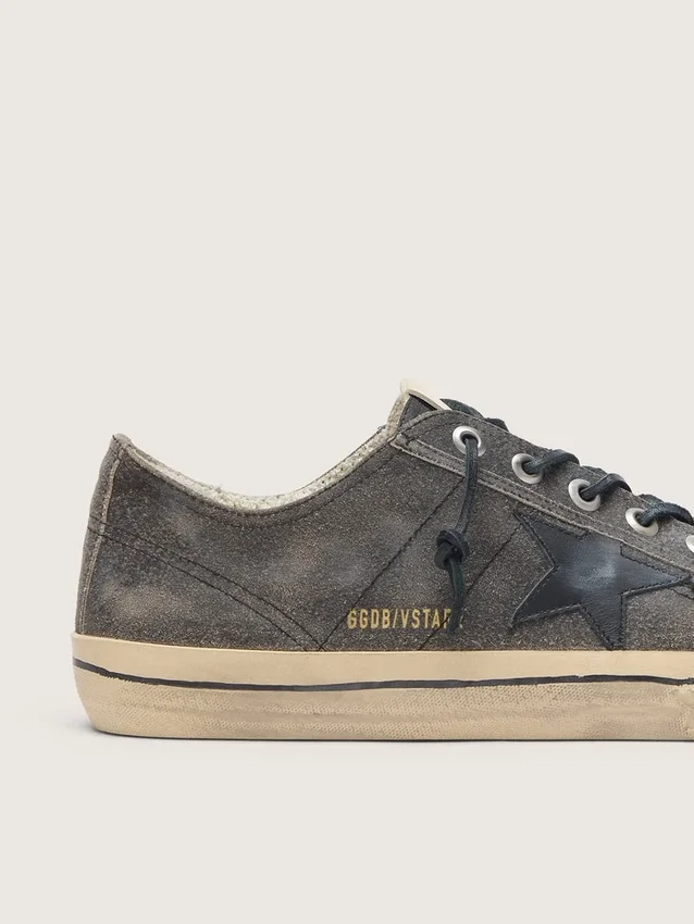 V-Star da uomo in pelle scamosciata nera con stella in pelle nera