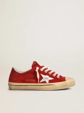 V-Star da uomo in pelle scamosciata rosso scuro con stella argentata e linguetta sul tallone