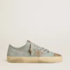 V-Star da uomo in tela azzurra con stella in pelle grigio tortora