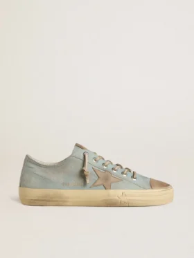 V-Star da uomo in tela azzurra con stella in pelle grigio tortora