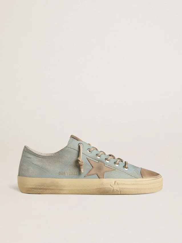 V-Star da uomo in tela azzurra con stella in pelle grigio tortora