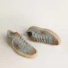 V-Star da uomo in tela azzurra con stella in pelle grigio tortora