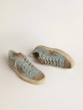 V-Star da uomo in tela azzurra con stella in pelle grigio tortora
