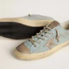 V-Star da uomo in tela azzurra con stella in pelle grigio tortora