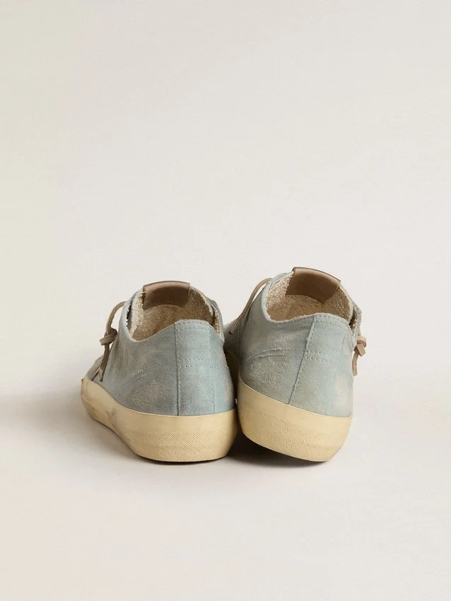 V-Star da uomo in tela azzurra con stella in pelle grigio tortora
