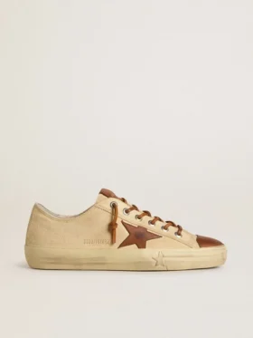 V-Star da uomo in tela color crema con stella in pelle color tabacco