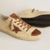 V-Star da uomo in tela color crema con stella in pelle color tabacco