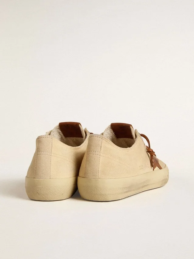 V-Star da uomo in tela color crema con stella in pelle color tabacco