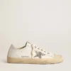 V-Star in pelle bianca con stella glitterata color platino