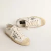 V-Star in pelle bianca con stella glitterata color platino