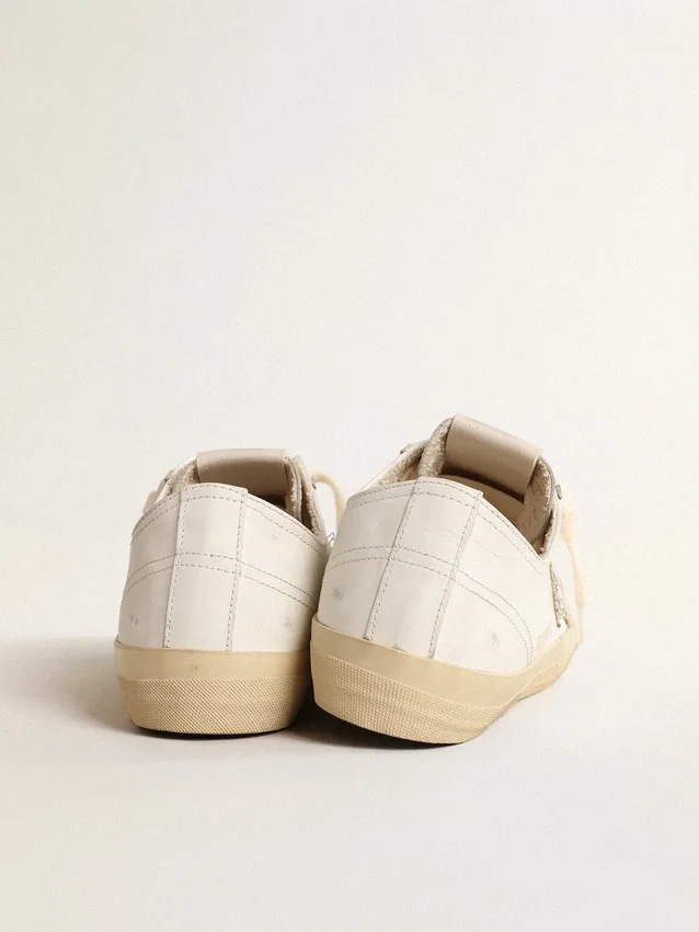 V-Star in pelle bianca con stella glitterata color platino
