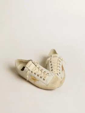 V-Star in pelle bianca con stella in pelle metallizzata dorata
