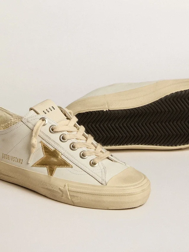 V-Star in pelle bianca con stella in pelle metallizzata dorata