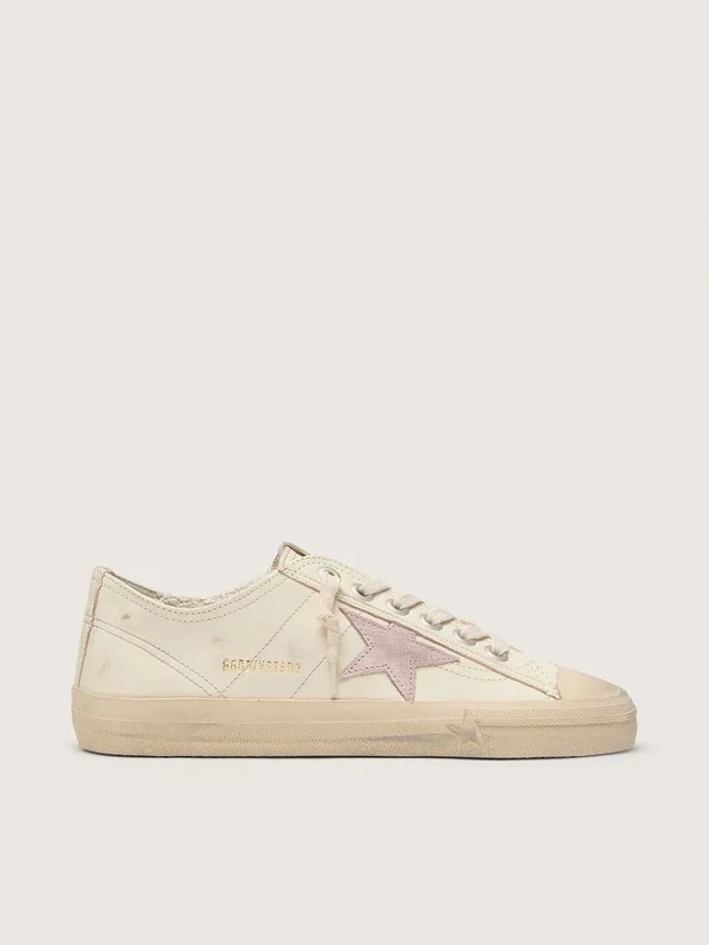 V-Star in pelle nappa beige con stella in pelle scamosciata rosa antico