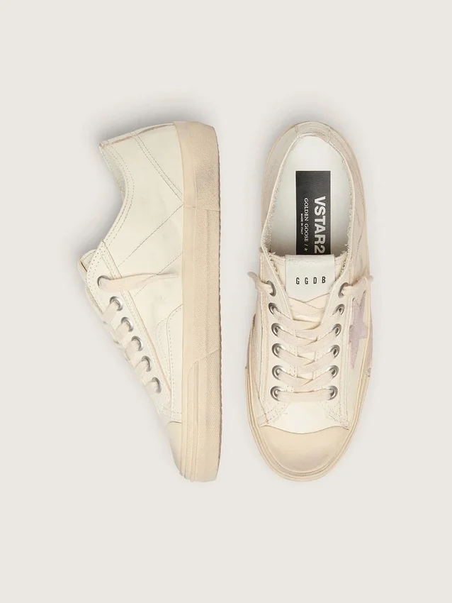 V-Star in pelle nappa beige con stella in pelle scamosciata rosa antico