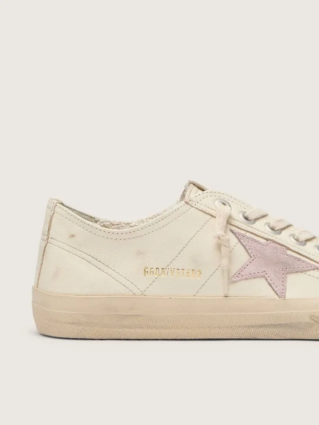 V-Star in pelle nappa beige con stella in pelle scamosciata rosa antico