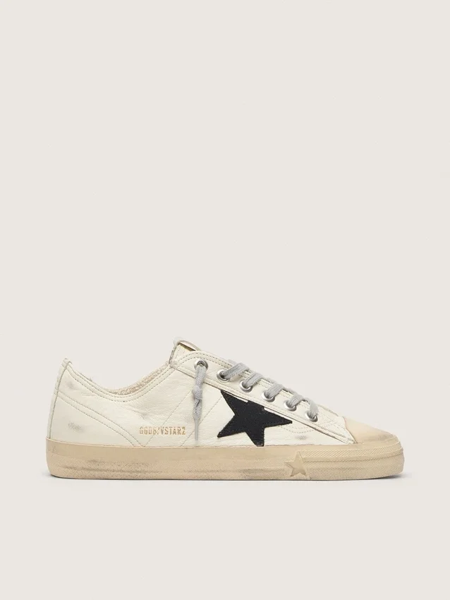 V-Star in pelle nappa con stella in pelle nabuk nera
