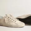 V-Star in tela color crema chiaro con stella in pelle bianco latte