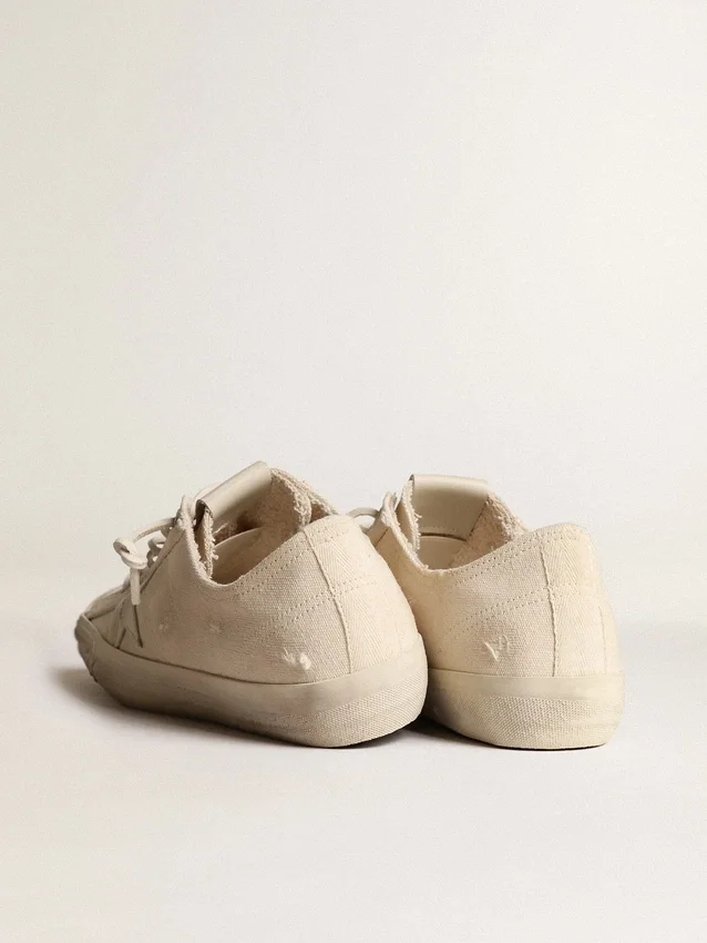 V-Star in tela color crema chiaro con stella in pelle bianco latte