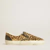 VCE Penstar da donna in pelle di pony con stampa leopardata e linguetta sul tallone in pelle nera