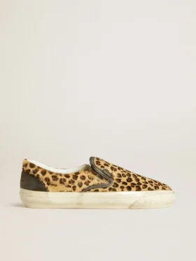 VCE Penstar da donna in pelle di pony con stampa leopardata e linguetta sul tallone in pelle nera