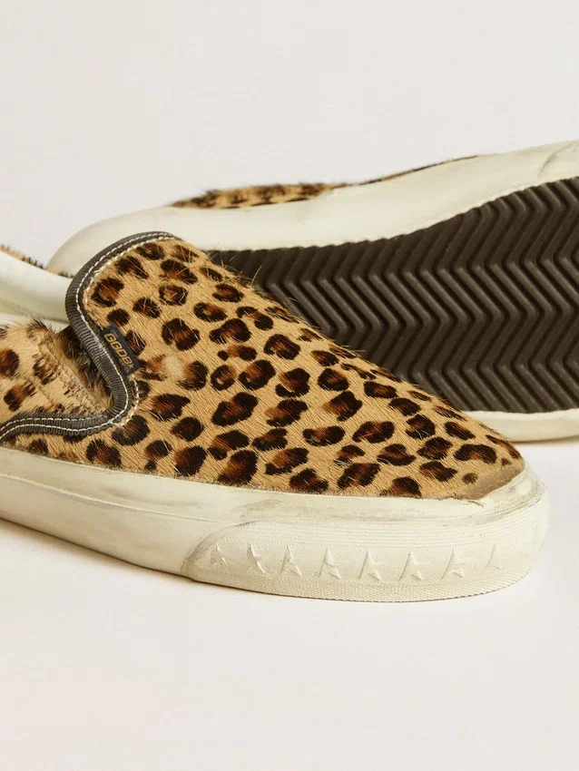VCE Penstar da donna in pelle di pony con stampa leopardata e linguetta sul tallone in pelle nera
