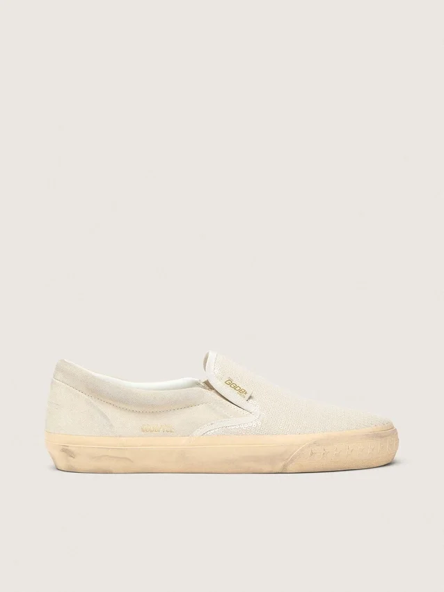 VCE Penstar da donna in pelle scamosciata beige e paillettes color perla