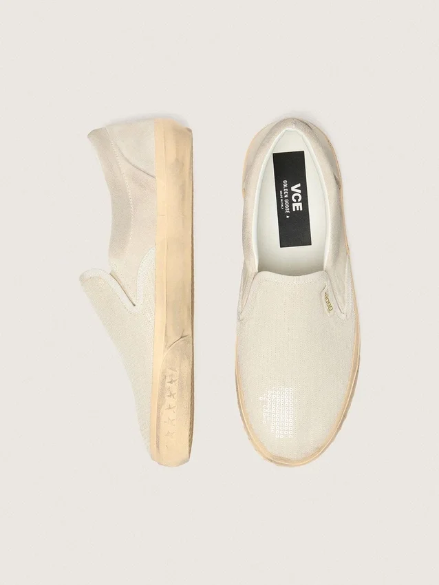 VCE Penstar da donna in pelle scamosciata beige e paillettes color perla
