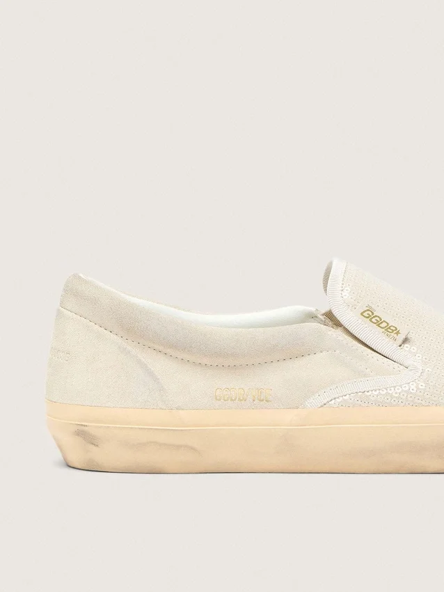 VCE Penstar da donna in pelle scamosciata beige e paillettes color perla