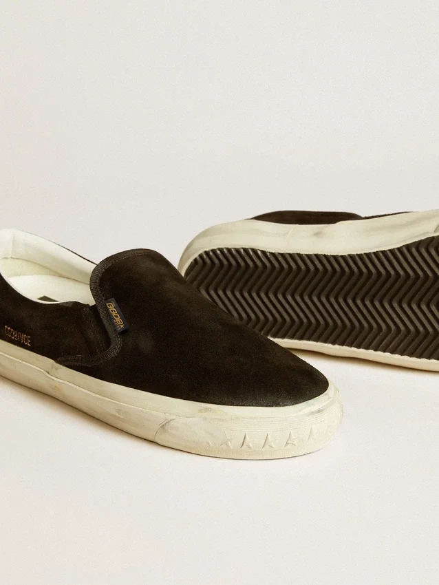 VCE Penstar da uomo in pelle scamosciata nera con linguetta sul tallone in pelle nera