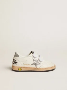 Young Ball Star in nappa con stella glitterata argento e linguetta sul tallone