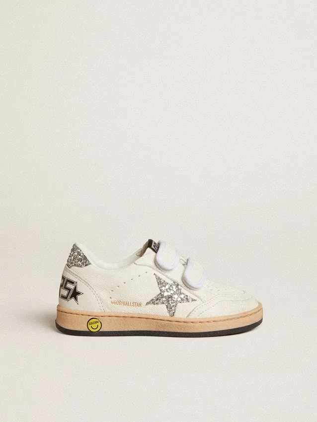 Young Ball Star in nappa con stella glitterata argento e linguetta sul tallone