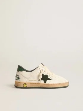 Young Ball Star in pelle bianca con stella in pelle scamosciata verde
