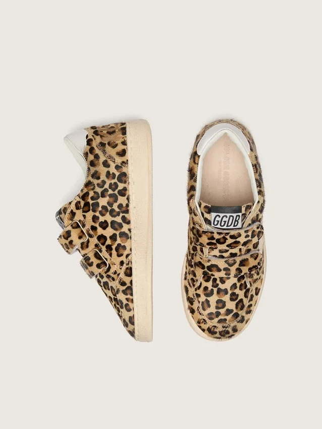 Young Ball Star in pelle di pony con stampa leopardata, stella in pelle bianca e linguetta sul tallone