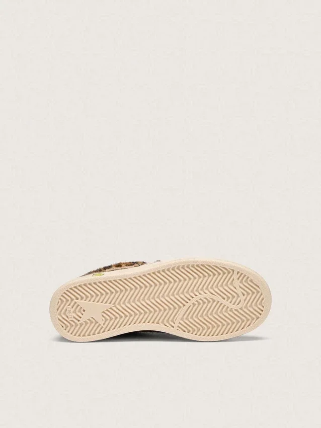 Young Ball Star in pelle di pony con stampa leopardata, stella in pelle bianca e linguetta sul tallone