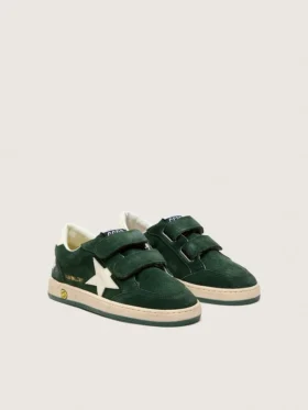 Young Ball Star in pelle scamosciata verde bosco con stella e linguetta sul tallone in pelle color crema