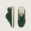 Young Ball Star in pelle scamosciata verde bosco con stella e linguetta sul tallone in pelle color crema