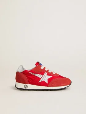 Young Marathon in nylon rosso con stella stampata e linguetta in pelle sul tallone