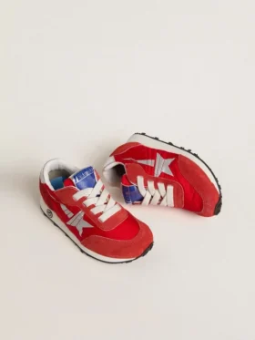 Young Marathon in nylon rosso con stella stampata e linguetta in pelle sul tallone