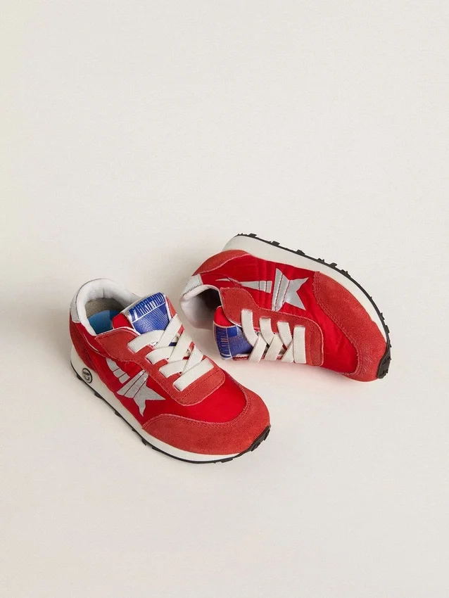 Junior Marathon in nylon rosso con stella stampata e linguetta in pelle sul tallone