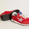 Junior Marathon in nylon rosso con stella stampata e linguetta in pelle sul tallone